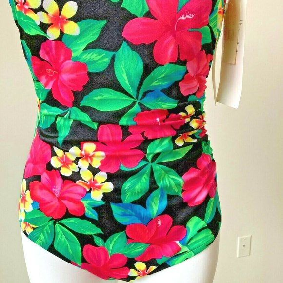 Tropical Floral Swimsuit Sirena Concepts Size 14 Bodysuit Hawaii Beach Vtg Y2K - Picture 8 of 12